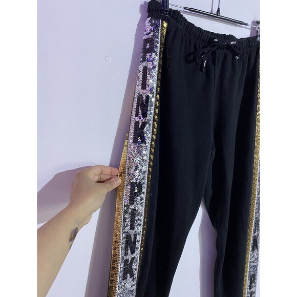 Rare Victoria Secret Pink Hoodie Joggers XS SET Campus 86 Sequin Bling 1/4 Zip - Picture 14 of 16